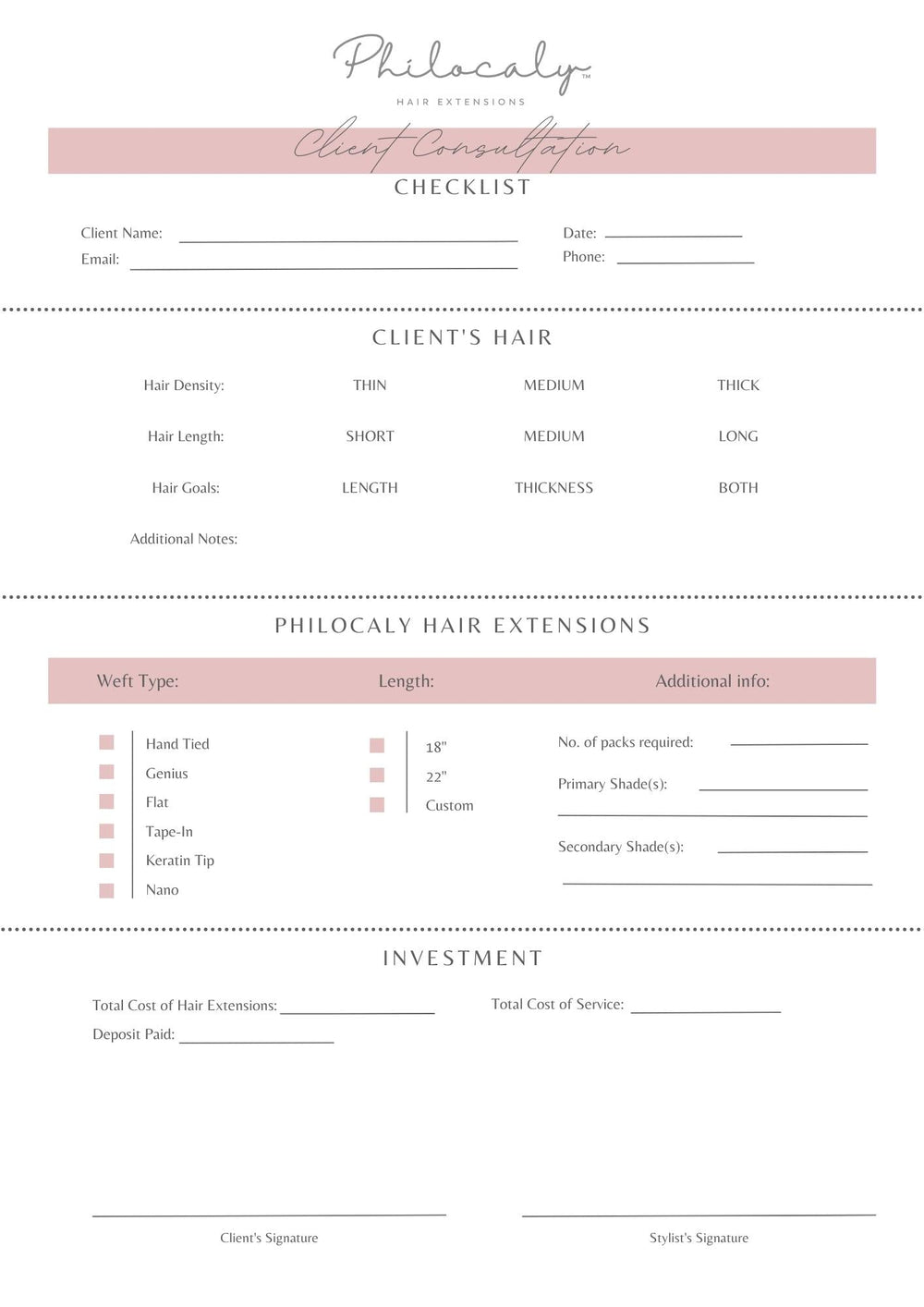 Philocaly Hair Extensions Tools + Supplies Consultation Checklist (FREE DIGITAL DOWNLOAD)